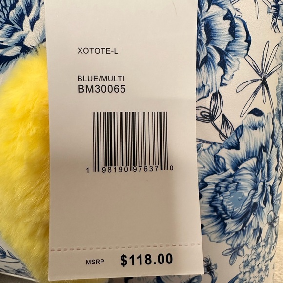 Betsey Johnson Blue and White Tote with White Chain Straps - Picture 4 of 5